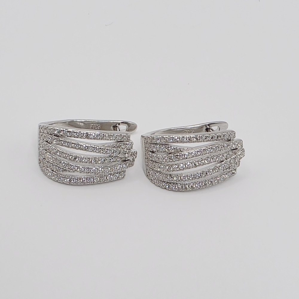 Over 2ct Mpissanite S925 Silver Hoop Earrings - Picture 3 of 8